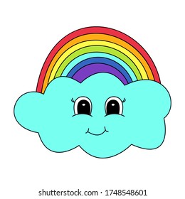 Cute cartoon cloud and rainbow. Vector illustration.