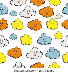 Cute cartoon cloud seamless pattern colorful vector illustration 
