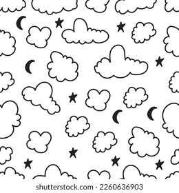Cute cartoon cloud seamless pattern doodle hand drawn style vector illustration 