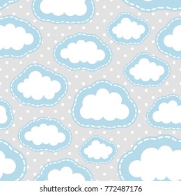 Cute Cartoon Cloud Seamless Pattern Background, Vector illustration