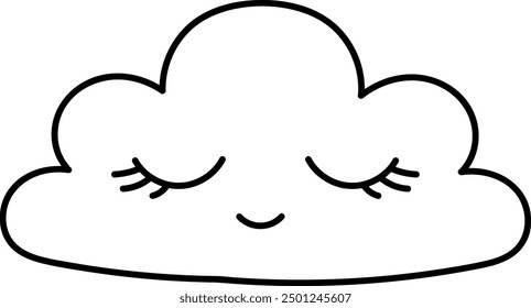 Cute cartoon cloud with a serene expression and closed eyes