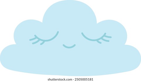 Cute cartoon cloud with a smiling face and closed eyes.