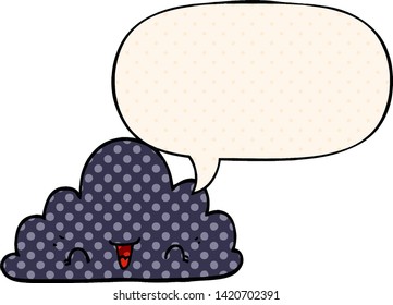 cute cartoon cloud with speech bubble in comic book style