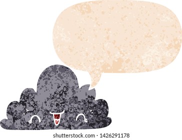 süße Cartoon-Wolke mit Sprachblase in brüchiger Retro-strukturierter Form