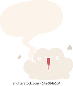 nube de dibujos animados adorable con burbuja de habla en estilo retro