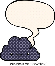 cute cartoon cloud with speech bubble in comic book style