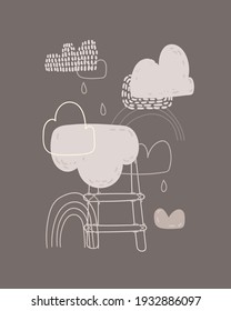 Cute cartoon cloud and stairs. Print for baby posters, cards, clothes. Vector cartoon illustration.