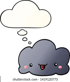 cute cartoon cloud with thought bubble in smooth gradient style