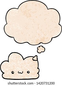 cute cartoon cloud with thought bubble in grunge texture style