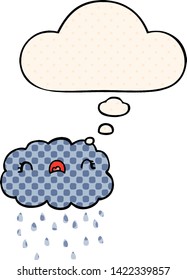 cute cartoon cloud with thought bubble in comic book style