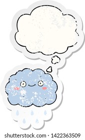cute cartoon cloud with thought bubble as a distressed worn sticker