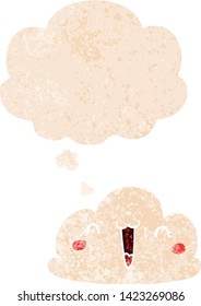 una nube de dibujos animados adorable con burbuja de pensamiento en un estilo retro angustiado y con textura estrafalaria
