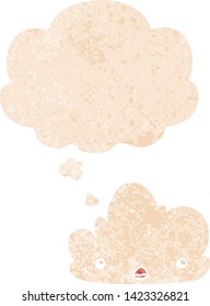 una nube de dibujos animados adorable con burbuja de pensamiento en un estilo retro angustiado y con textura estrafalaria