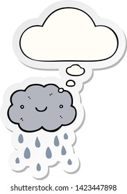 nube de dibujos animados adorable con burbuja de pensamiento como pegatina impresa