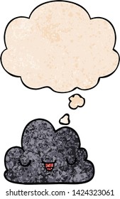 cute cartoon cloud with thought bubble in grunge texture style