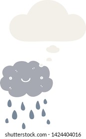 cute cartoon cloud with thought bubble in retro style