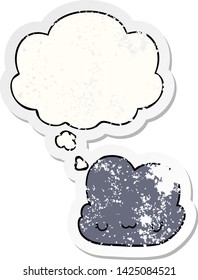 nube de dibujos animados adorable con burbuja de pensamientos como pegatina gastada angustiada