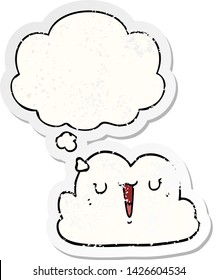 nube de dibujos animados adorable con burbuja de pensamientos como pegatina gastada angustiada