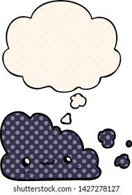 cute cartoon cloud with thought bubble in comic book style