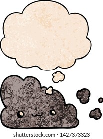 cute cartoon cloud with thought bubble in grunge texture style
