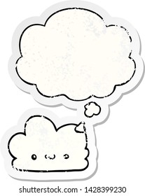 cute cartoon cloud with thought bubble as a distressed worn sticker