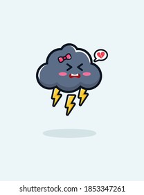 Cute Cartoon cloud vector with angry but cute expression with ribbon, white or grey cloud illustration, forecast, weather, wallpapers for fabric, packaging, Decorative print, Textile