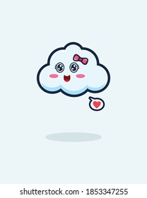 Cute Cartoon cloud vector with happy smiling and lovely expression with ribbon, white cloud illustration, forecast, weather, wallpapers for fabric, packaging, Decorative print, Textile