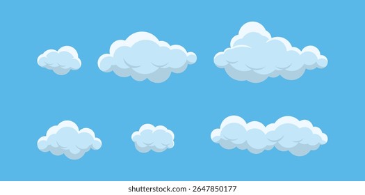 Cute Cartoon Cloud Vector Set with Soft Blue Gradient Style for Kids Illustrations and Weather Design Elements