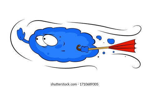 Cute cartoon cloud with wind on white background. Great character for illustrating weather.
