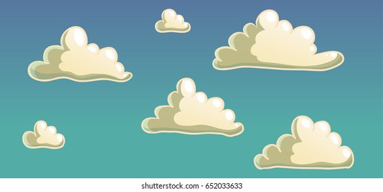 Cute cartoon clouds and blue gradient sky. Vector illustration.  
