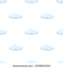 Cute cartoon clouds on sky. Doodle watercolor seamless pattern vector. Minimal wallpaper. Design for fabric, textile, cloth, shirt, skirt, dress, bedsheet, pajama, clothing, sticker.