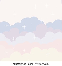 Cute Cartoon Clouds And Sky With Stars Background. Vector Illustration EPS10