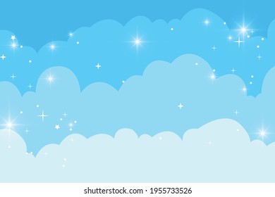 Cute cartoon clouds and sky with stars background. Vector illustration EPS10