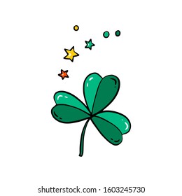 Cute cartoon clover. St. Patrick's Day illustration isolated on white background.