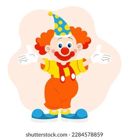 Cute cartoon clown. Children's card, print, colorful illustration, vector