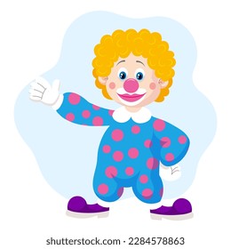 Clown-Karikatur. Kinderkarte, Druck, bunte Illustration, Vektorgrafik