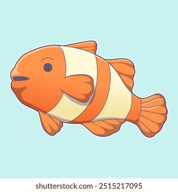 Cute Cartoon Clown Fish Sea Creature Flat Art Vector