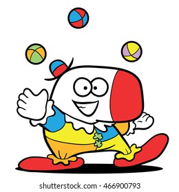 Cute cartoon clown, juggling three balls