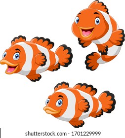 Cute cartoon clownfish diferent pose