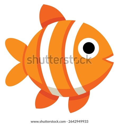 Cute Cartoon Clownfish Vector Illustration, Orange Striped Sea Fish Clipart design, a cartoon orange fish with white stripes silhouette, Fish illustration, Clownfish vector silhouette