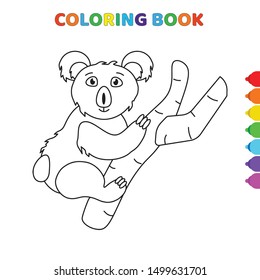 cute cartoon coala on tree coloring book for kids. black and white vector illustration for coloring book. coala on tree concept hand drawn illustration