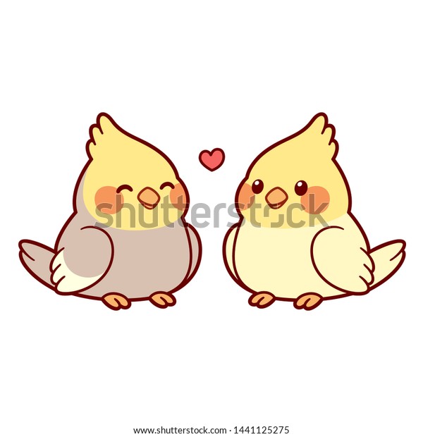 Dibujo de una pareja de gallos. Pájaros de loro enamorados del corazón