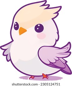 Cute Cartoon Cockatiel Papageien Illustration. Verschiedene Farbmutationen, gelbe und graue Kombinationen. Einziger Vektorgrafik, bezaubernder Zeichenstil. 