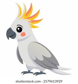 Cute cartoon cockatoo parrot isolated on white background. 
Suitable for educational poster, logo, children's books and  encyclopedias. Children's picture. Vector illustration. 