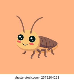 Cute cartoon cockroach illustration on peach background