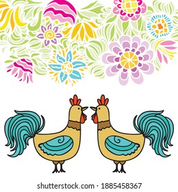 Cute cartoon cocks. Vector illustration