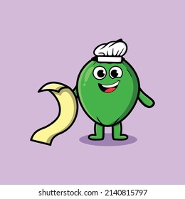 Cute cartoon Coconut chef character with menu in hand
