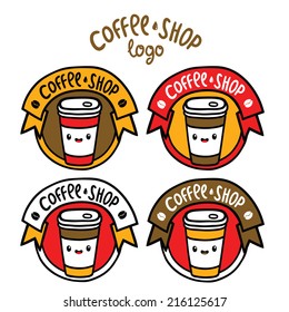 Cute cartoon coffee badge. coffee to go vector illustration 