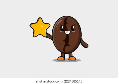 Cute cartoon Coffee beans character holding big golden star in cute modern style design illustration