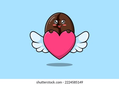 cute cartoon Coffee beans character hiding heart in flat cartoon style illustration